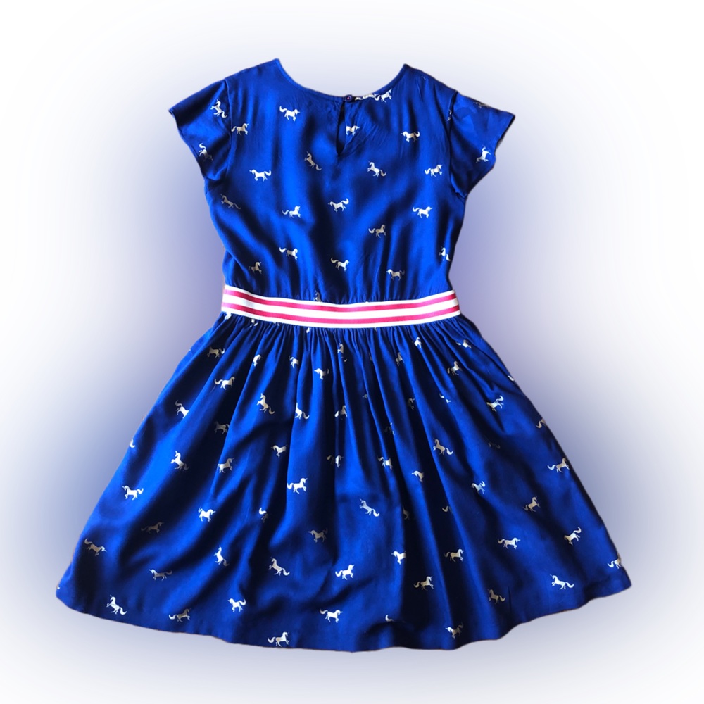 Mini Boden Navy Gold Unicorn Dress – size 12